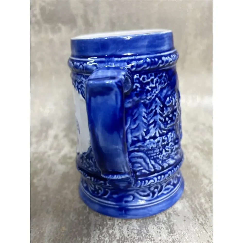 Vintage Blue Ceramic Mug Stein Bahama Islands Bahamas Rare Relief Art Sailing